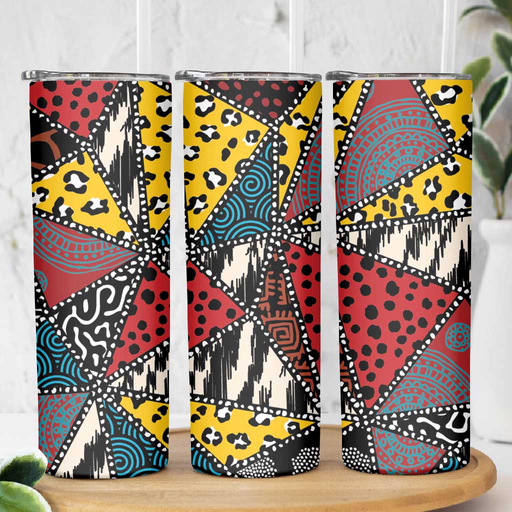 African Wild Animal Skins Skinny Tumbler Triangles Pattern Afro Pattern Style - African Pride