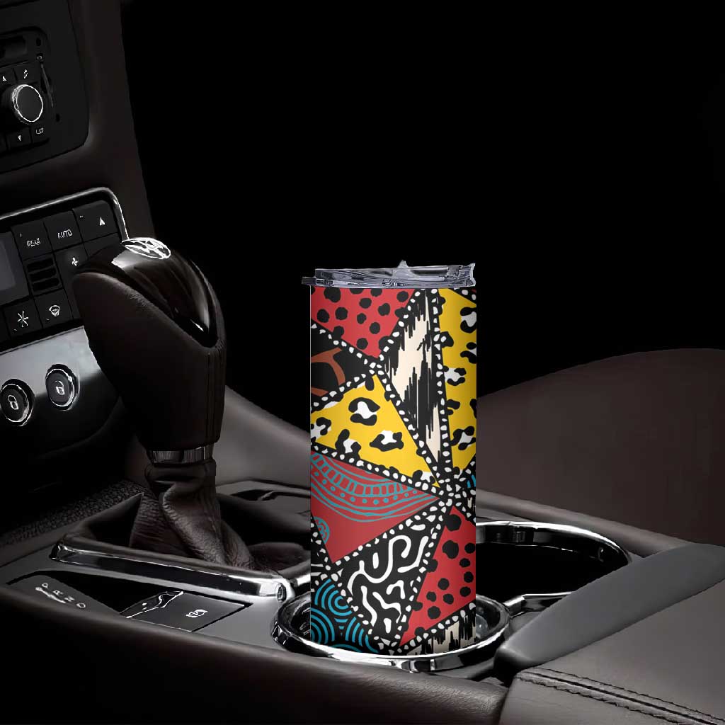 African Wild Animal Skins Skinny Tumbler Triangles Pattern Afro Pattern Style - African Pride