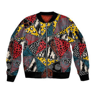 African Wild Animal Skins Sleeve Zip Bomber Jacket Triangles Pattern Afro Pattern Style - African Pride