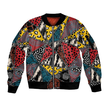 African Wild Animal Skins Sleeve Zip Bomber Jacket Triangles Pattern Afro Pattern Style - African Pride