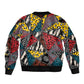 African Wild Animal Skins Sleeve Zip Bomber Jacket Triangles Pattern Afro Pattern Style - African Pride