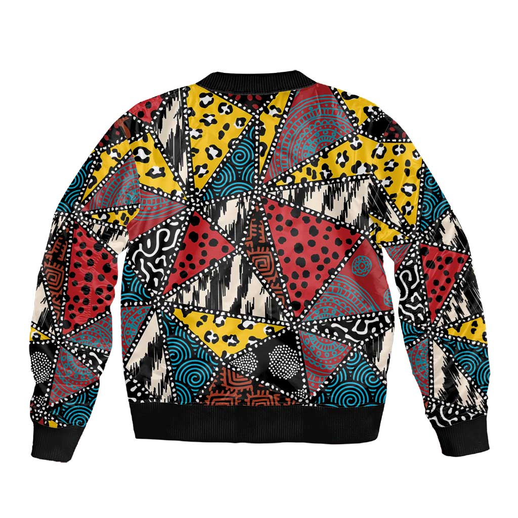 African Wild Animal Skins Sleeve Zip Bomber Jacket Triangles Pattern Afro Pattern Style - African Pride