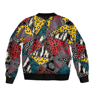 African Wild Animal Skins Sleeve Zip Bomber Jacket Triangles Pattern Afro Pattern Style - African Pride