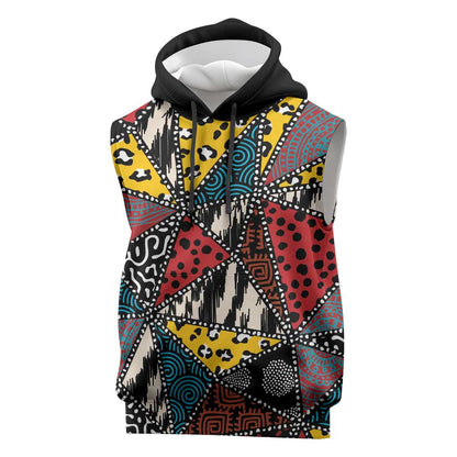 African Wild Animal Skins Sleeveless Hoodie Triangles Pattern Afro Pattern Style - African Pride