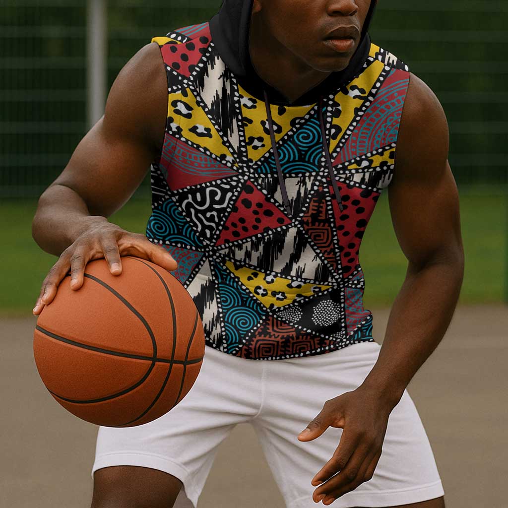 African Wild Animal Skins Sleeveless Hoodie Triangles Pattern Afro Pattern Style - African Pride