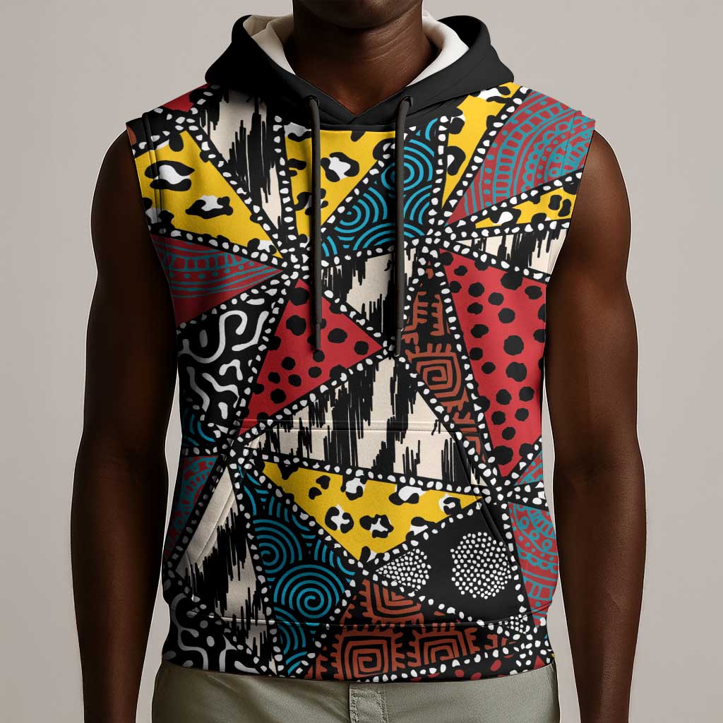 African Wild Animal Skins Sleeveless Hoodie Triangles Pattern Afro Pattern Style - African Pride