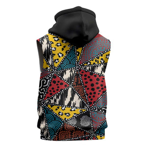 African Wild Animal Skins Sleeveless Zip Hoodie Triangles Pattern Afro Pattern Style - African Pride