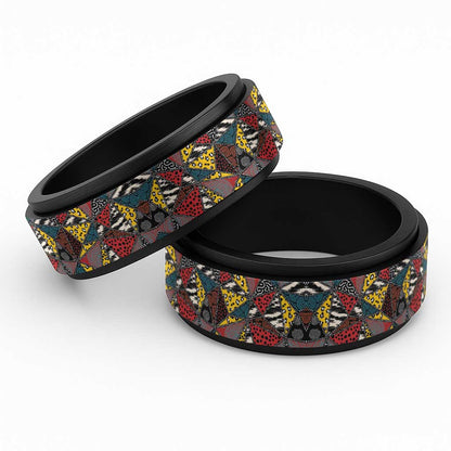 African Wild Animal Skins Spinner Ring Triangles Pattern Afro Pattern Style - African Pride