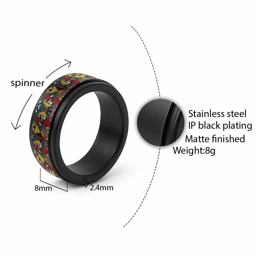 African Wild Animal Skins Spinner Ring Triangles Pattern Afro Pattern Style - African Pride