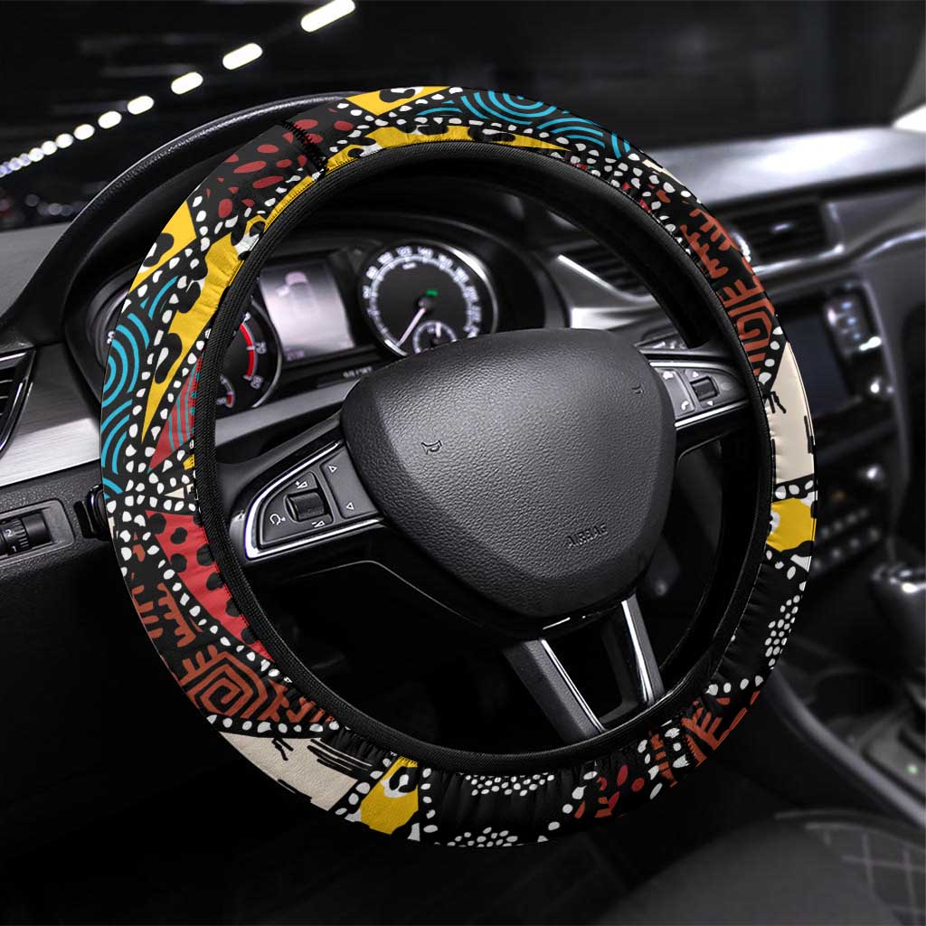 African Wild Animal Skins Steering Wheel Cover Triangles Pattern Afro Pattern Style - African Pride