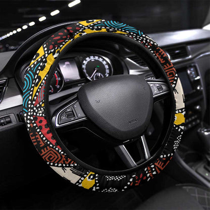 African Wild Animal Skins Steering Wheel Cover Triangles Pattern Afro Pattern Style - African Pride