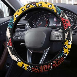 African Wild Animal Skins Steering Wheel Cover Triangles Pattern Afro Pattern Style - African Pride