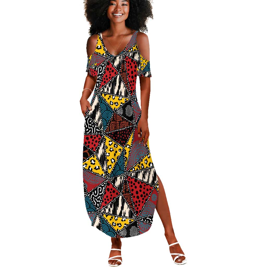 African Wild Animal Skins Summer Maxi Dress Triangles Pattern Afro Pattern Style - African Pride