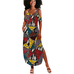 African Wild Animal Skins Summer Maxi Dress Triangles Pattern Afro Pattern Style - African Pride