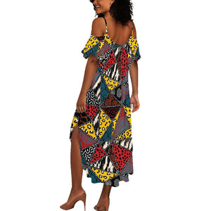African Wild Animal Skins Summer Maxi Dress Triangles Pattern Afro Pattern Style - African Pride