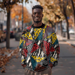 African Wild Animal Skins Sweatshirt Triangles Pattern Afro Pattern Style - African Pride