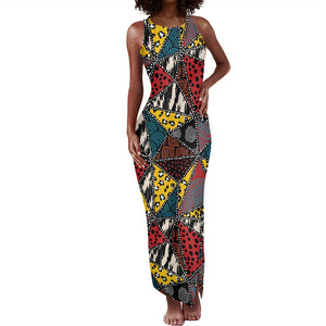 African Wild Animal Skins Tank Maxi Dress Triangles Pattern Afro Pattern Style - African Pride