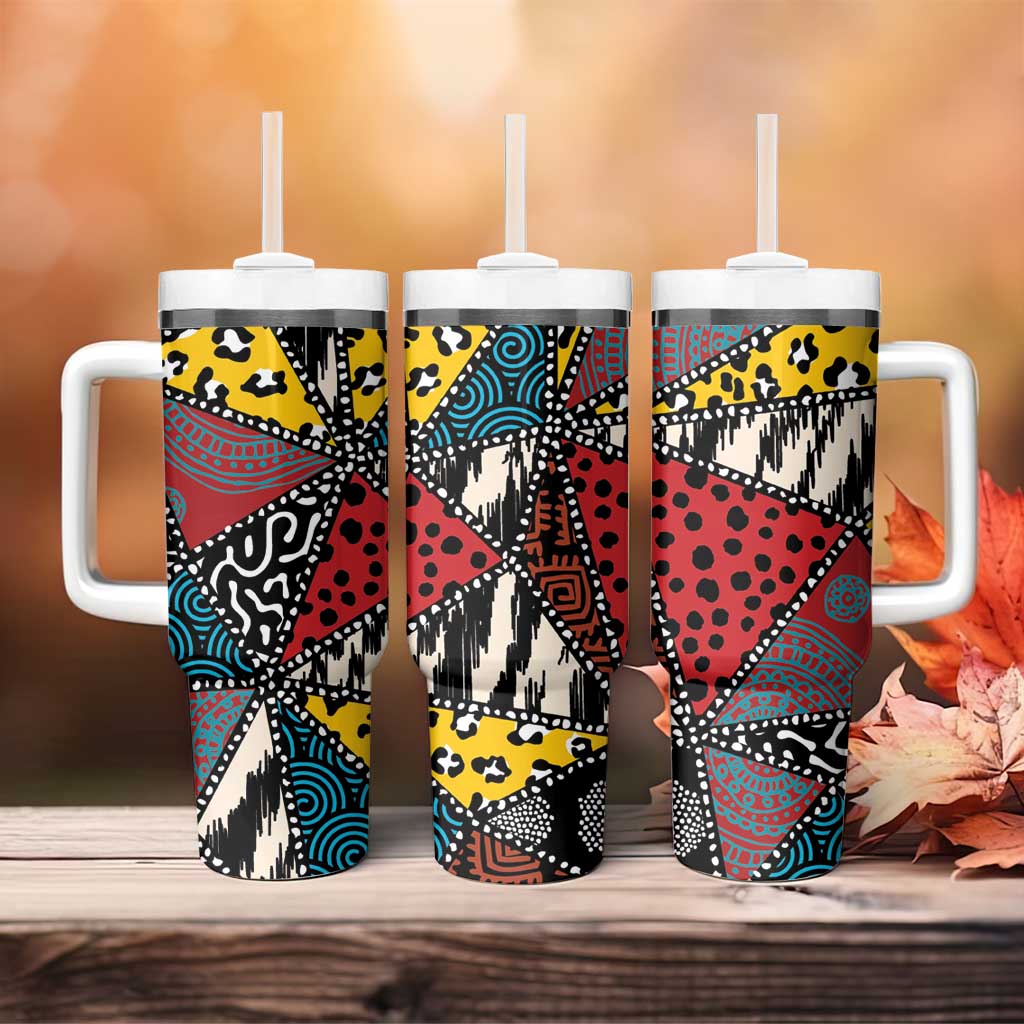African Wild Animal Skins Tumbler With Handle Triangles Pattern Afro Pattern Style - African Pride