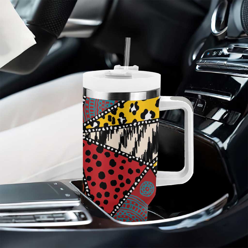 African Wild Animal Skins Tumbler With Handle Triangles Pattern Afro Pattern Style - African Pride