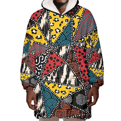 African Wild Animal Skins Wearable Blanket Hoodie Triangles Pattern Afro Pattern Style - African Pride