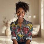 African Wild Animal Skins Women Casual Shirt Triangles Pattern Afro Pattern Style - African Pride