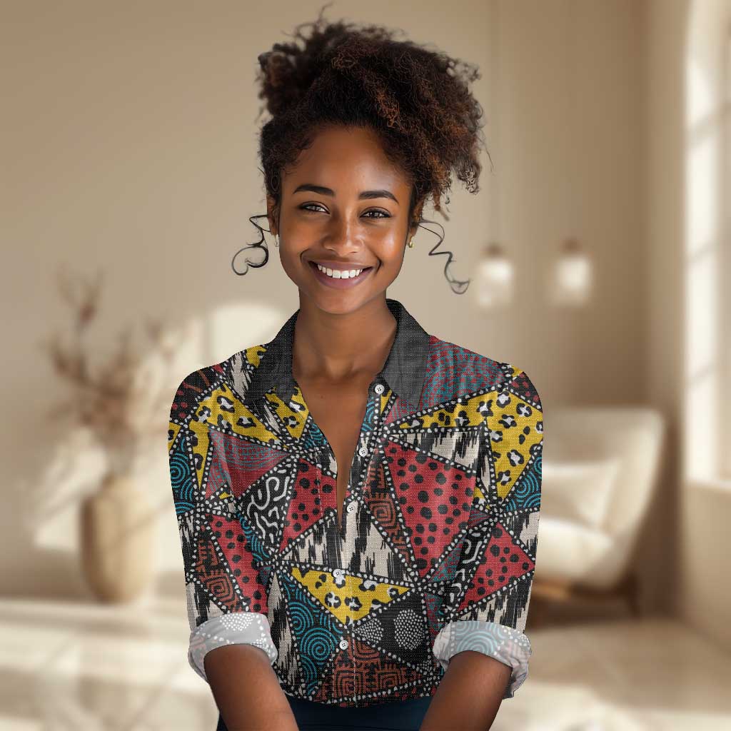 African Wild Animal Skins Women Casual Shirt Triangles Pattern Afro Pattern Style - African Pride