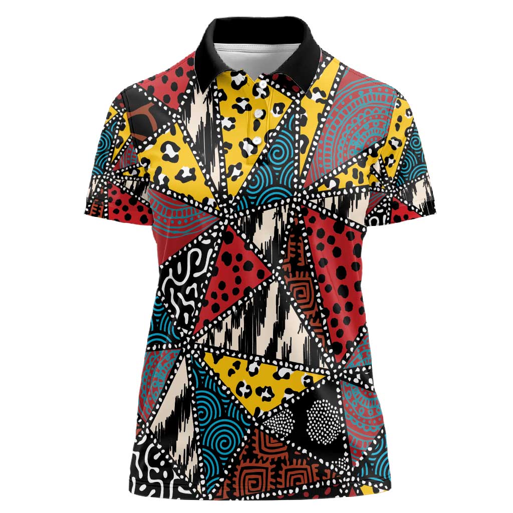 African Wild Animal Skins Women Polo Shirt Triangles Pattern Afro Pattern Style - African Pride