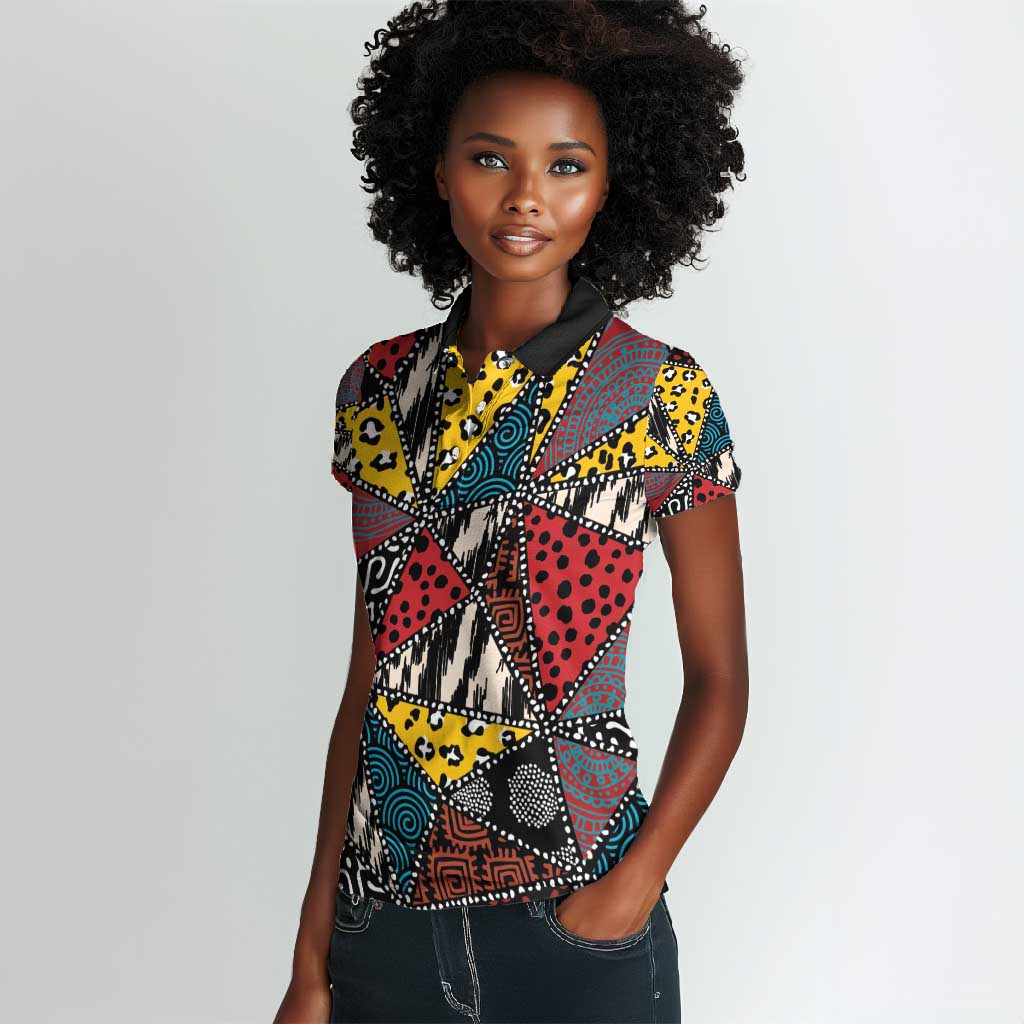 African Wild Animal Skins Women Polo Shirt Triangles Pattern Afro Pattern Style - African Pride
