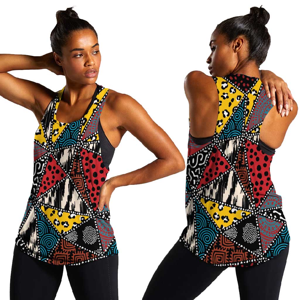 African Wild Animal Skins Women Racerback Tank Triangles Pattern Afro Pattern Style - African Pride
