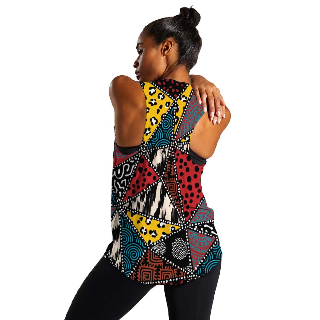 African Wild Animal Skins Women Racerback Tank Triangles Pattern Afro Pattern Style - African Pride