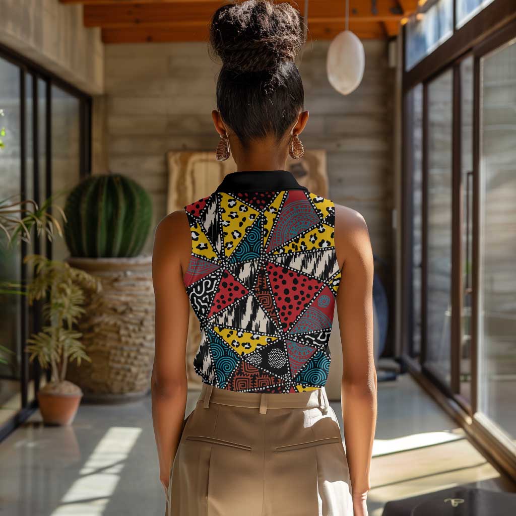 African Wild Animal Skins Women Sleeveless Polo Shirt Triangles Pattern Afro Pattern Style - African Pride