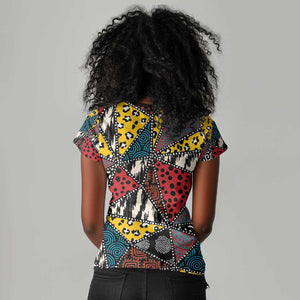 African Wild Animal Skins Women V-Neck T-Shirt Triangles Pattern Afro Pattern Style - African Pride
