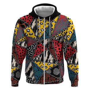 African Wild Animal Skins Zip Hoodie Triangles Pattern Afro Pattern Style - African Pride
