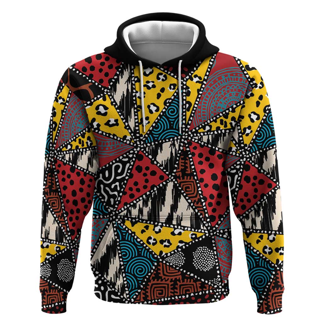 African Wild Animal Skins Zip Hoodie Triangles Pattern Afro Pattern Style - African Pride