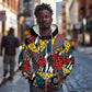 African Wild Animal Skins Zip Hoodie Triangles Pattern Afro Pattern Style - African Pride