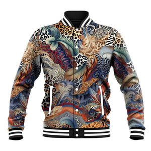 African Wild Animal Skins Baseball Jacket Unique Leopard Zebra And Snake Patterns - African Pride