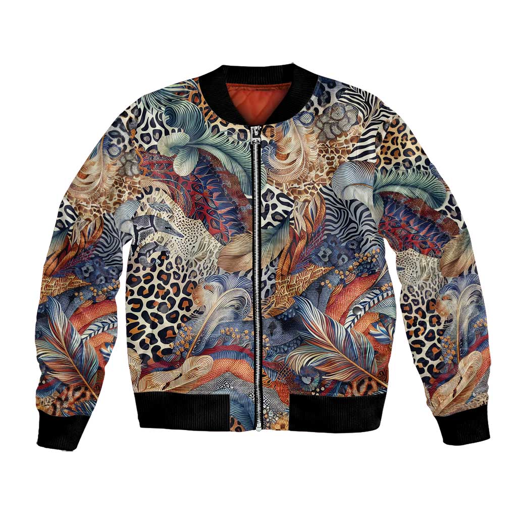 African Wild Animal Skins Bomber Jacket Unique Leopard Zebra And Snake Patterns - African Pride