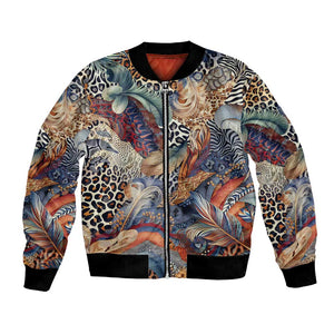 African Wild Animal Skins Bomber Jacket Unique Leopard Zebra And Snake Patterns - African Pride