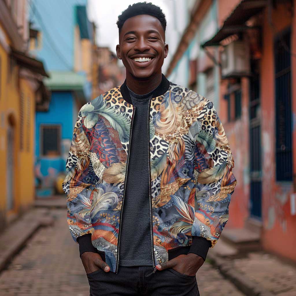 African Wild Animal Skins Bomber Jacket Unique Leopard Zebra And Snake Patterns - African Pride