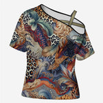 African Wild Animal Skins Cross Shoulder Shirt Unique Leopard Zebra And Snake Patterns
