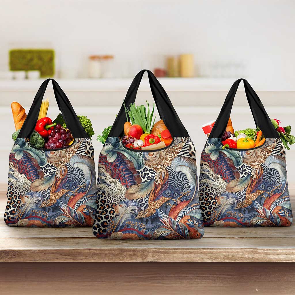 African Wild Animal Skins Grocery Bag Unique Leopard Zebra And Snake Patterns - African Pride