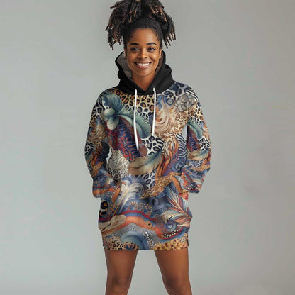 African Wild Animal Skins Hoodie Dress Unique Leopard Zebra And Snake Patterns - African Pride