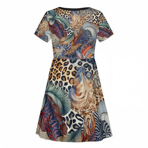 African Wild Animal Skins Kid Short Sleeve Dress Unique Leopard Zebra And Snake Patterns - African Pride