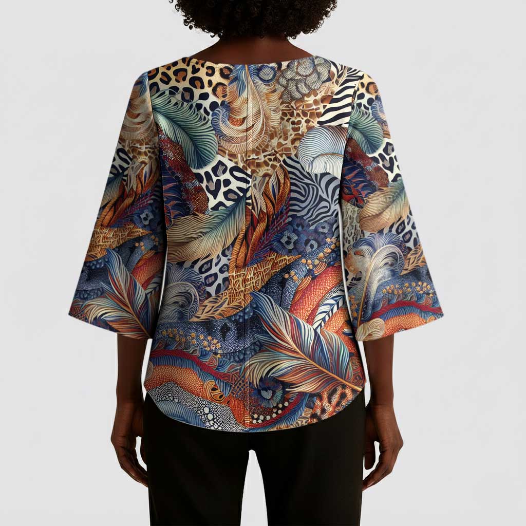 African Wild Animal Skins Kimono Sleeve Blouse Unique Leopard Zebra And Snake Patterns