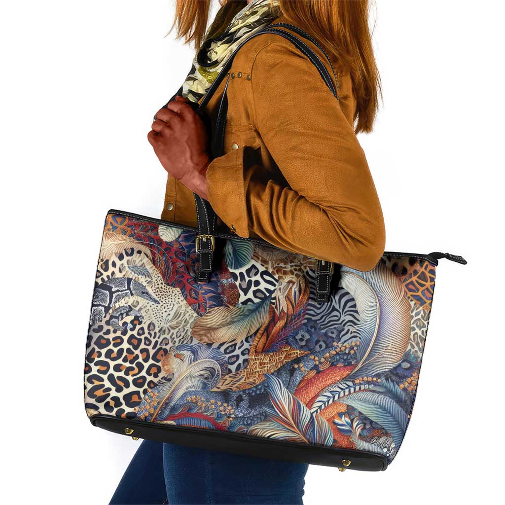African Wild Animal Skins Leather Tote Bag Unique Leopard Zebra And Snake Patterns - African Pride