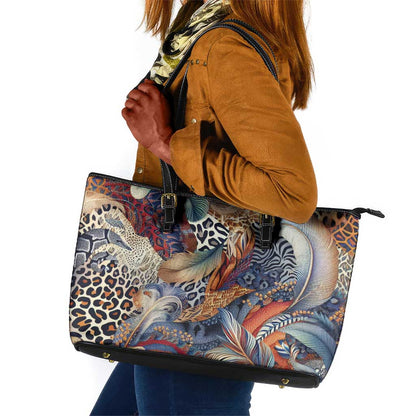 African Wild Animal Skins Leather Tote Bag Unique Leopard Zebra And Snake Patterns - African Pride