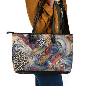 African Wild Animal Skins Leather Tote Bag Unique Leopard Zebra And Snake Patterns - African Pride