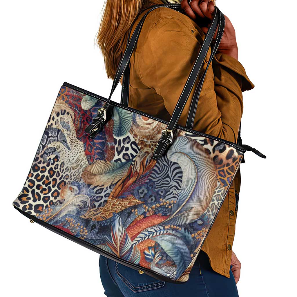 African Wild Animal Skins Leather Tote Bag Unique Leopard Zebra And Snake Patterns - African Pride