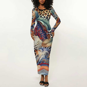 African Wild Animal Skins Long Sleeve Bodycon Dress Unique Leopard Zebra And Snake Patterns - African Pride