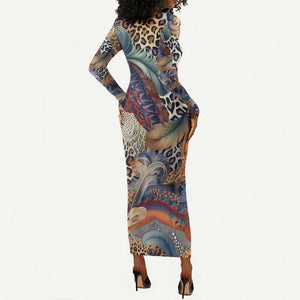 African Wild Animal Skins Long Sleeve Bodycon Dress Unique Leopard Zebra And Snake Patterns - African Pride